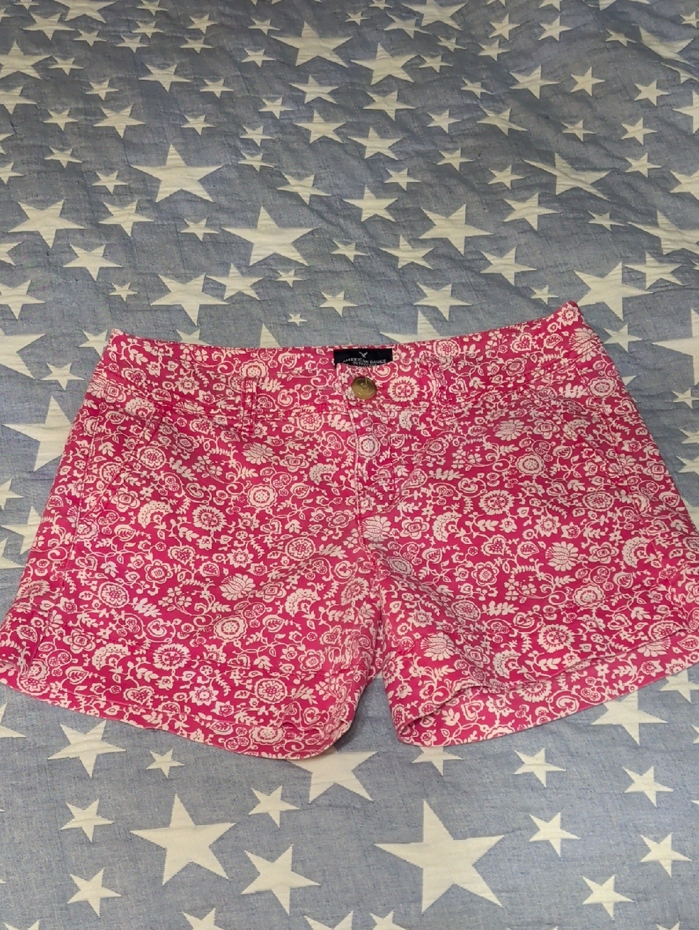 American Eagle Shorts Womens Sz 4 Pink Floral Print Stretch Midi Chino Casual